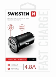 Zástrčka SWISSTEN s 2x USB výstupem 4,8 A (2,4A, 2,4A), 12/24V, 45509