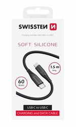 Kabel USB-C / USB-C silikonový, 1,2 m, SWISSTEN černý, 48146